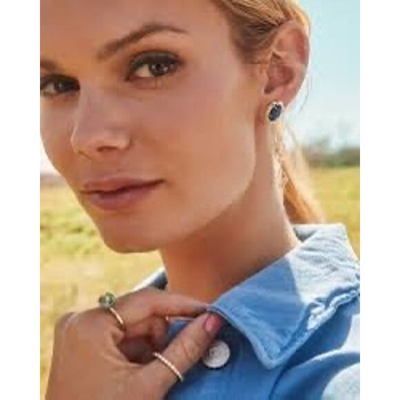 NWT! Kendra Scott Piper Gold Stud Earrings with Blue Stone - Picture 4 of 5